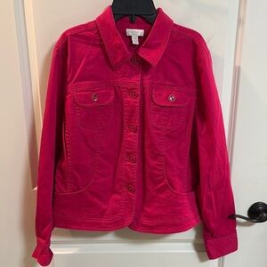 CHARTER CLUB Petite Twill Button-Up Jacket Hot Pink